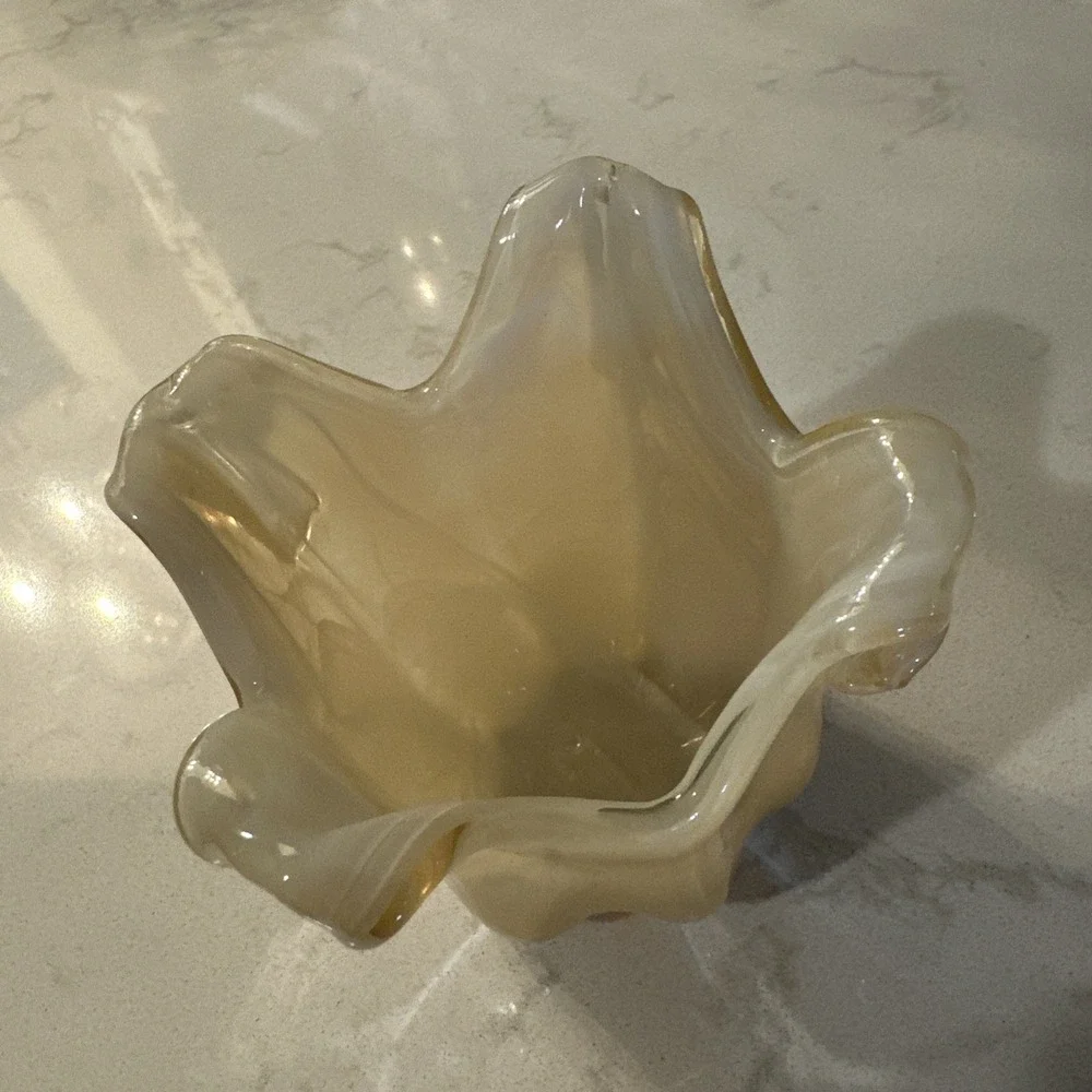 Antonio Tammara Italy Flower Art Glass Cream Beige Off White Vase Votive